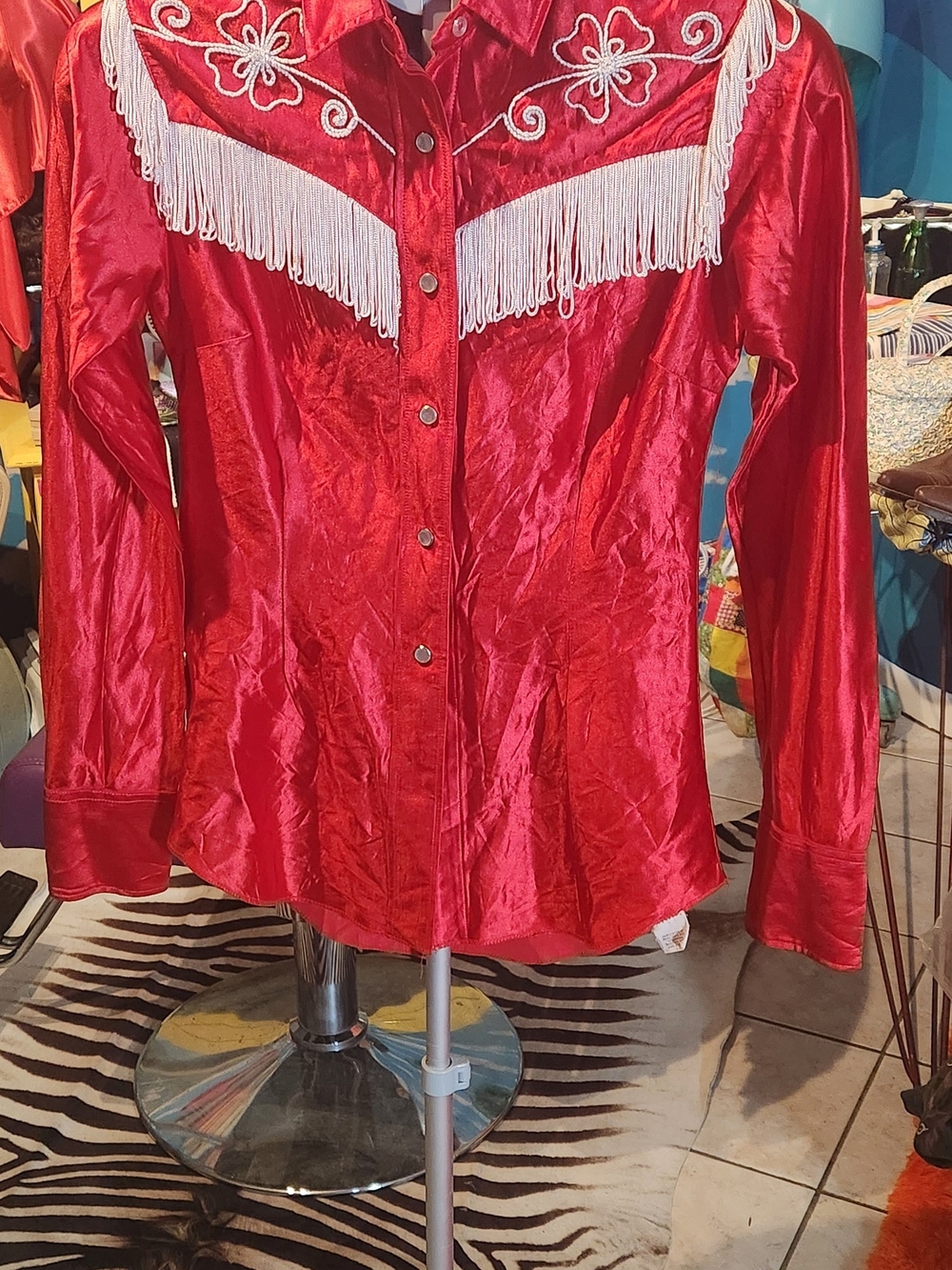 Women's Red Fringe Western Shirt - Embroidered Snap Front